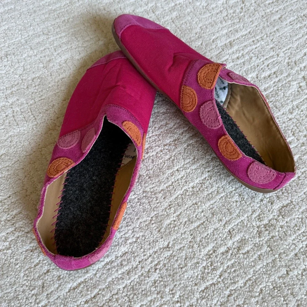 Haflinger Pink Suede Felt Dots Canvas Slip On Loafers Slippers Size 40 9/9.5 US